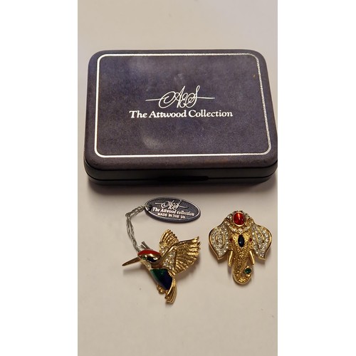 Broche Vintage Colibri Attwood & Sawyer Avec Améthyste - Occasion - Bijou Ancien En Argenté - Pièce De Collection