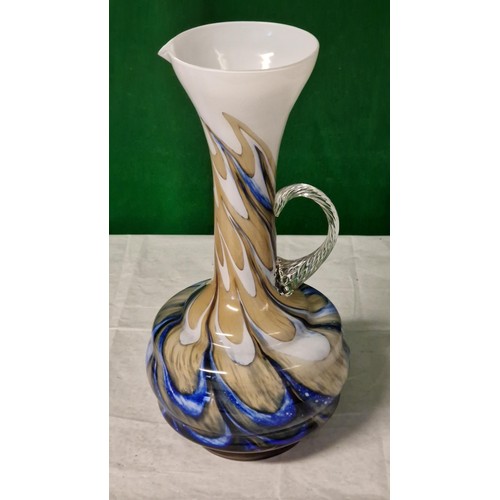 767 - VINTAGE ITALIAN COLOURED GLASS VASE / PITCHER WITH TWISTED GLASS HANDLE BY CARLO MORATTI - STANDS 31... 