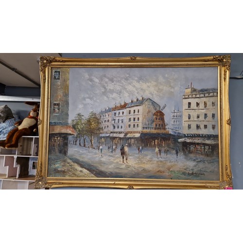 747 - LARGE FRAMED FRENCH OIL ON CANVAS - SIGNED BY ARTIST - 100CMS X 70CMS - COLLECTION ONLY OR ARRANGE O... 