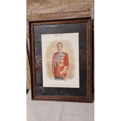 753 - FRAMED & GLAZED 1937 CORONATION PRINT OF KING EDWARD V111 - VANDYKE LONDON - 33CMS X 43CMS