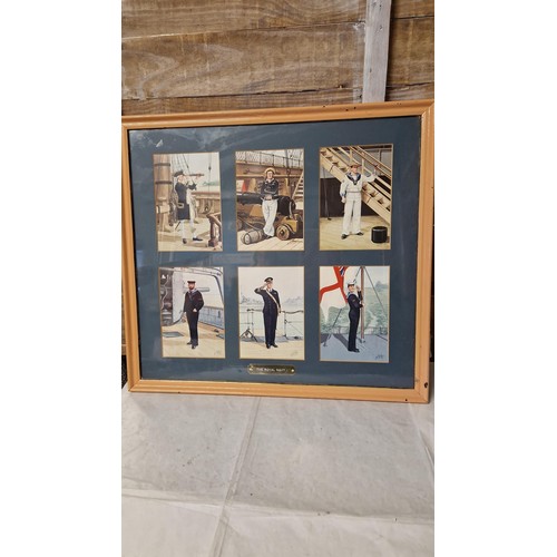 755 - FRAMED& GLAZED PICTURE DEPICTING 6 AGES OF ROYAL NAVY UNIFORMS - 47CMS X 44CMS