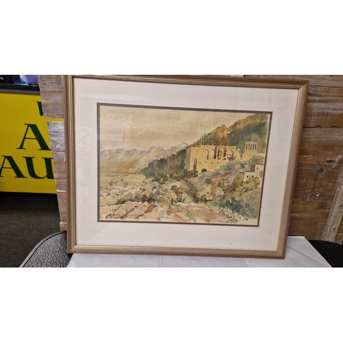 763 - LARGE FRAMED & GLAZED SIGNED JEAN BURGESS WATERCOLOUR - 58CMS X 47CMS