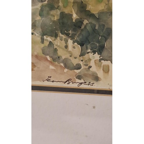 763 - LARGE FRAMED & GLAZED SIGNED JEAN BURGESS WATERCOLOUR - 58CMS X 47CMS