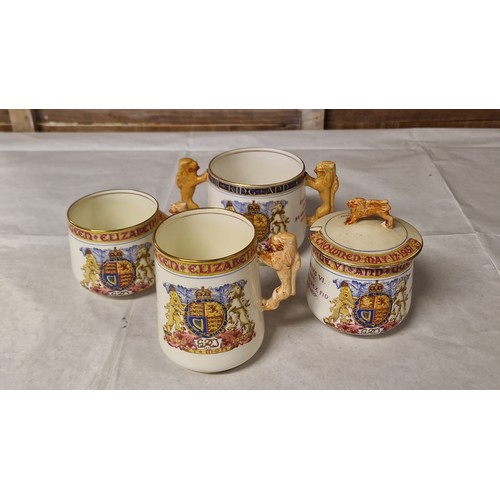 770 - 3 X LOVELY COMMEMORATIVE MUGS & LIDDED POT - ALL BY PARAGON