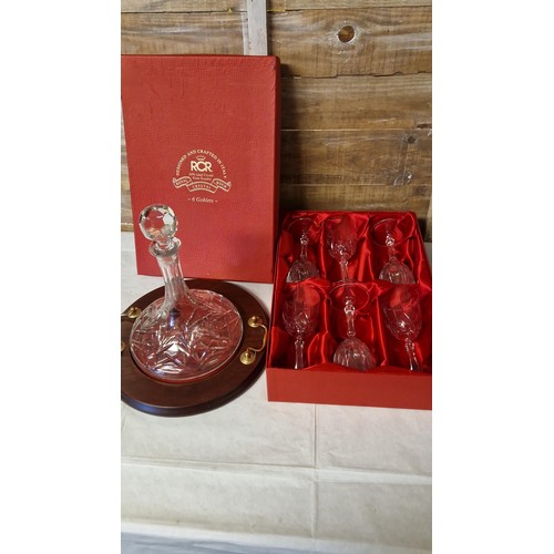 870 - BOXED SET OF LOVELY RCR CRYSTAL GLASSES & STERLING CRYSTAL DECANTER ON A NICE TRAY