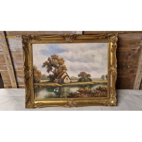 871 - LOVELY ORNATE FRAMED OIL ON CANVAS  - SIGNED P WILSON - 48CMS X 38CMS