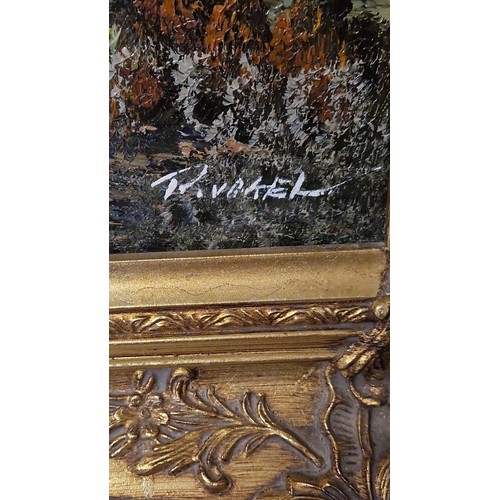 875 - LOVELY ORNATE FRAMED OIL ON BOARD - SIGNED P. VOKEL ? - 76CMS X 63CMS - COLLECTION ONLY OR ARRANGE O... 