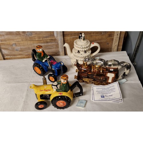 868 - 4 X LOVLEY COLLECTABLE TONY CARTER TEAPOTS - ALL WITH CERTIFICATES