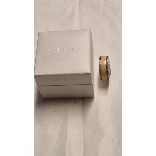 85 - LOVELY BOXED PANDORA SILVER & ENAMEL RING - RING SIZE R