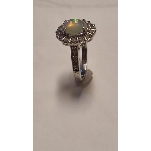 90 - VERY PRETTY 925 SILVER RING SET OPAL & DIAMONDS - SOME SLIGHT DAMAGE TO DIAMONDS - RING SIZE N