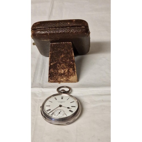 112 - LOVELY VINTAGE SILVER HALLMARKED POCKET WATCH IN A LEATHER EASEL BACK WATCH CASE - J.G GRAVES SHEFFI... 