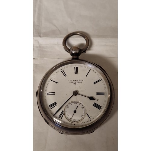 112 - LOVELY VINTAGE SILVER HALLMARKED POCKET WATCH IN A LEATHER EASEL BACK WATCH CASE - J.G GRAVES SHEFFI... 