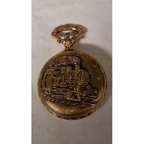 108 - LOVELY TRAIN DESIGN POCKET WATCH - CLOCKS AND WATCHES ARE NOT TESTED