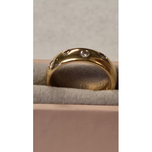 130 - PRETTY SILVER & GILT DIAMONIQUE RING - RING SIZE K 1/2