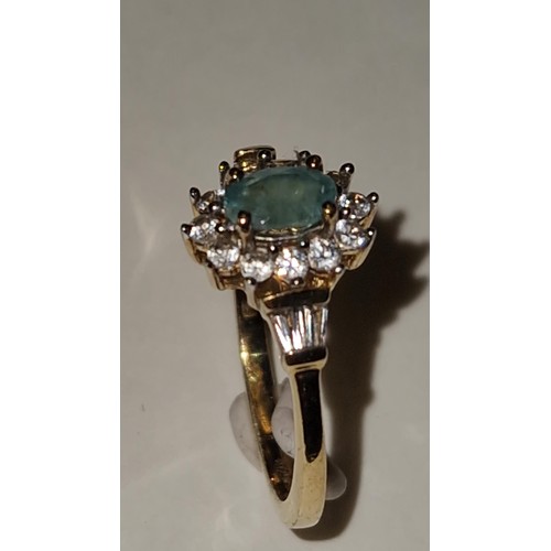 135 - PRETTY SILVER GILT AQUAMARINE & WHITE TOPAZ RING - P 1/2