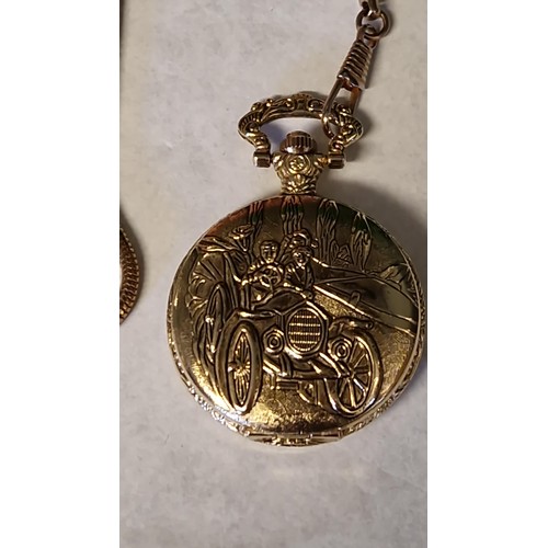 138 - GOLD PLATED POCKET WATCH AND CHAIN - CLOCKS AND WATCHES ARE NOT TESTED