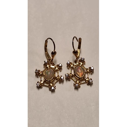 139 - PAIR OF STUNNING SILVER GILT OPAL & WHITE TOPAZ EARRINGS