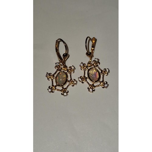 139 - PAIR OF STUNNING SILVER GILT OPAL & WHITE TOPAZ EARRINGS