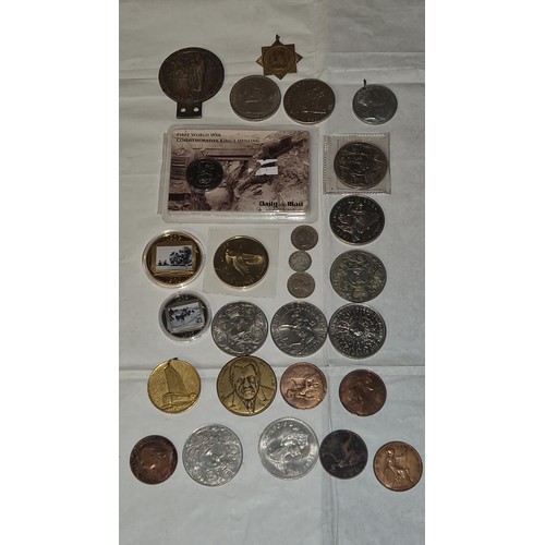 169 - QTY OF MIXED COINS & MEDALLIONS - MAINLY COMMEMORATIVE INC KINGS SHILLING