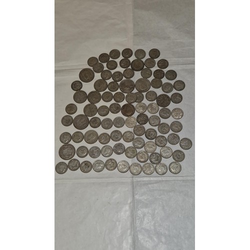 172 - QTY OF GOOD PRE-1945 SILVER SHILLINGS, HALF CROWNS  - WEIGHT = 640GRMS