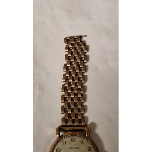 180 - LOVELY VINTAGE GARRARD GENTS 9CT GOLD WATCH WITH A 9CT GOLD BRACELET STRAP - THE STRAP IS BROKEN AND... 