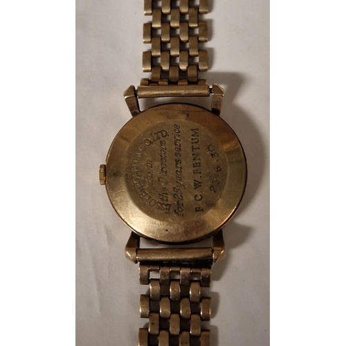 180 - LOVELY VINTAGE GARRARD GENTS 9CT GOLD WATCH WITH A 9CT GOLD BRACELET STRAP - THE STRAP IS BROKEN AND... 