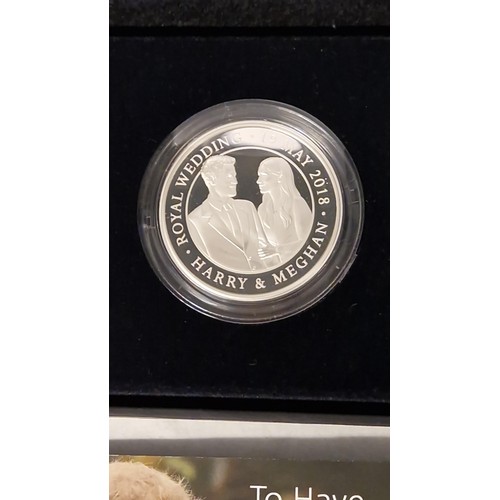 176 - BOXED ROYAL MINT 2018 THE ROYAL WEDDING UK £5 SILVER PROOF PIEDFORT COIN WITH CERTIFICATE ETC