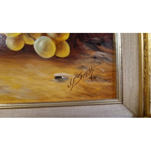 7 - DECORATIVE GILT FRAMED OIL ON BOARD SIGNED BY ARTIST J. F. SMITH - 42CMS X 37CMS