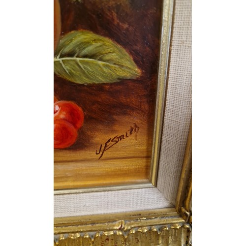 8 - DECORATIVE GILT FRAMED OIL ON BOARD SIGNED BY ARTIST J.F.SMITH - 42CMS X 37CMS