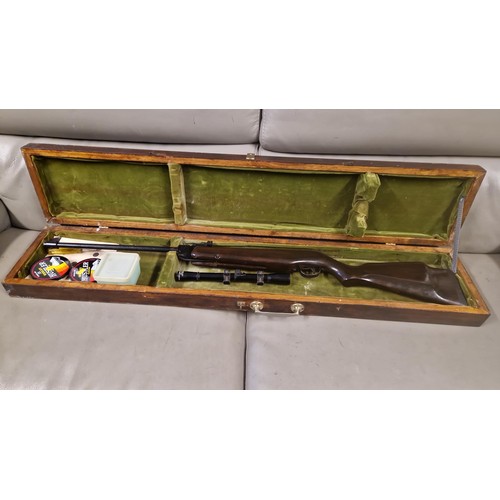 766 - CASED VINTAGE WEBLEY HAWK MARK 11 WITH TELESCOPIC SIGHT & PELLETS ETC