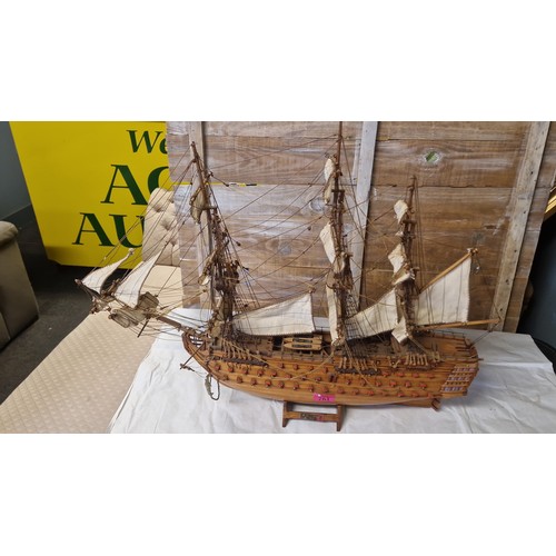 761 - LOVELY LARGE WOODEN MODEL OF HMS VICTORY - APRROX 74CMS X 57CMS - COLLECTION ONLY OR ARRANGE OWN COU... 