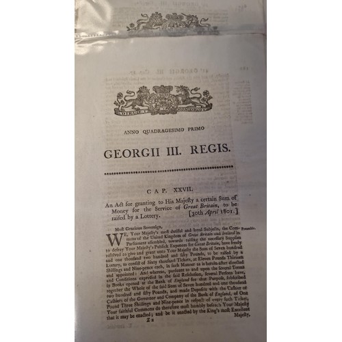 389 - ARTIST FOLDER OF 14 X GEORGE 111 ACTS OF PARLIAMENT DATED 1750-1800 INC THE WHALING ACT & THE LOTTER... 