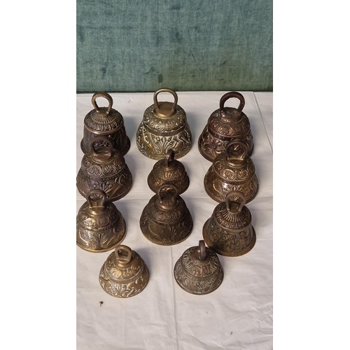 249 - 11 X VARIOUS DECORATIVE BRASS TEMPLE BELLS