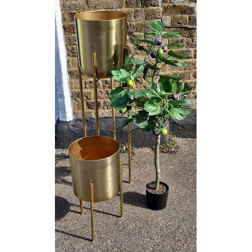 255 - SMALL & LARGE PLANT POTS WITH FAUX OLIVE TREE - TREE STANDS 100CMS H