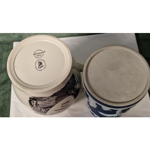 268 - 2 X WEDGWOOD JUGS - AGRICULTURE COMMERCE AND THE FREEDOM OF THE SEAS JUG & BLUE AND WHITE WEDGWOOD J... 