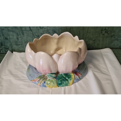 285 - CLARICE CLIFF LARGE LILLIPAD BOWL - 23CMS ACROSS THE BASE X 19CMS H