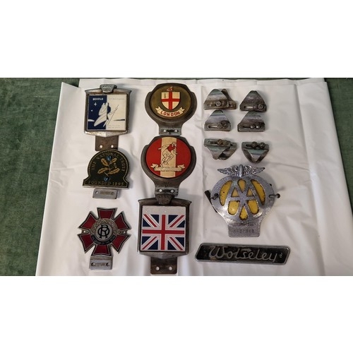 291 - BOX OF VINTAGE CAR BADGES INC THE MOUNTS
