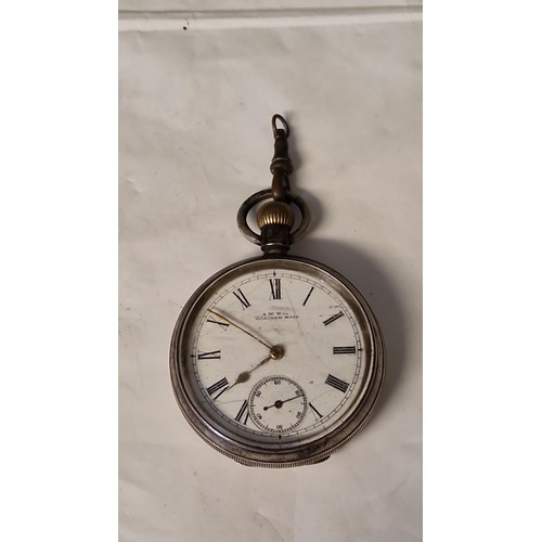 320 - BEAUTIFUL EARLY 19TH / 20TH CENTURY PORCELAIN WATCH HOLDER WITH A SILVER POCKET WATCH AWW & CO - 12C... 
