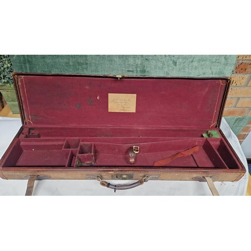 99 - VINTAGE LEATHER FITTED GUN CASE BY CG EDWARDS & SONS, GUN & RIFLE MAKERS, PLYMOUTH - MARKED LT COL C... 