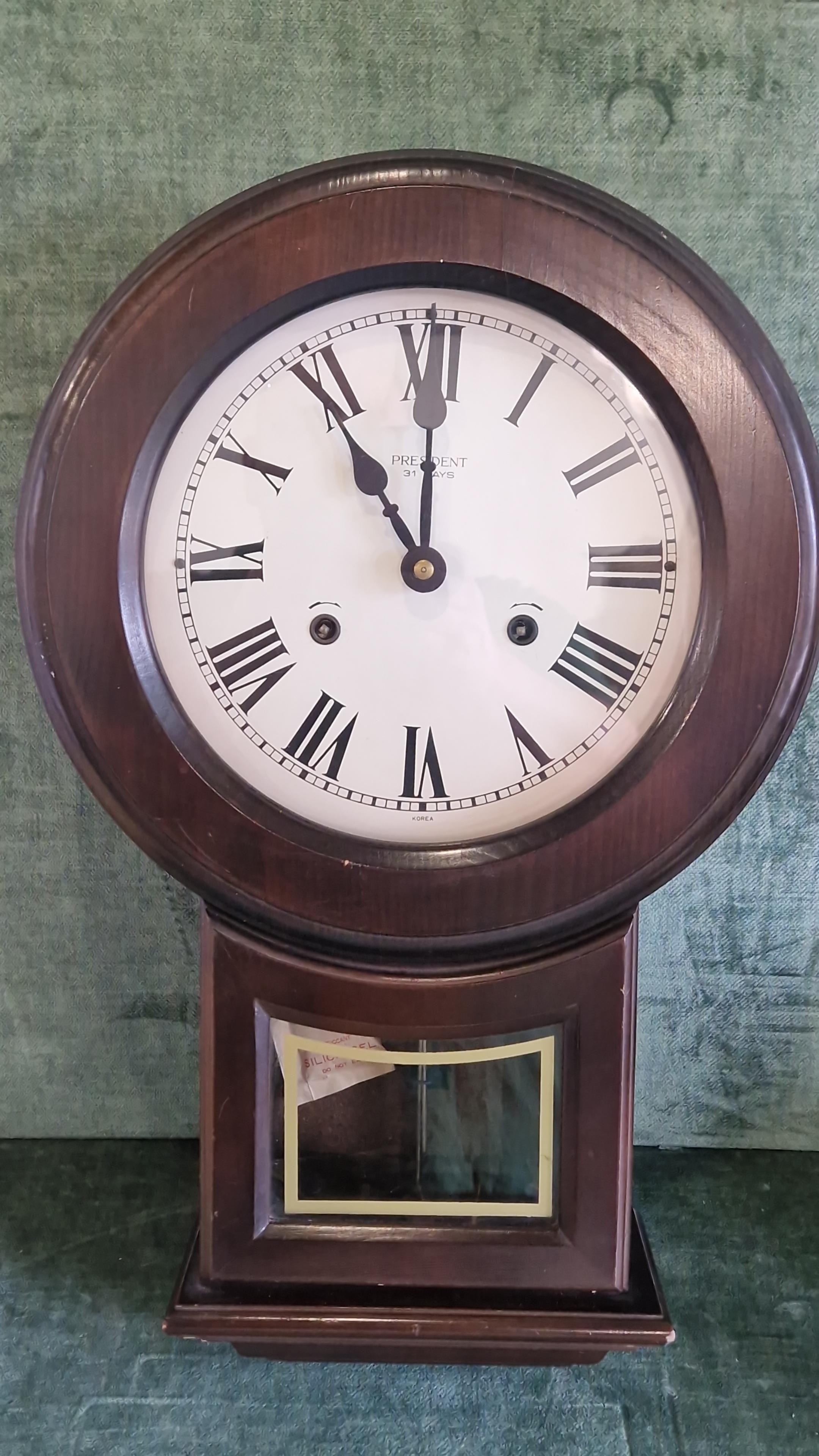 PRESIDENT 31 DAY WALL CLOCK - 54CMS H - CLOCKS AND WATCHES ARE NOT TESTED