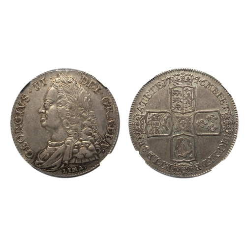 137a - George II (1727-1760)

Crown, 1746, old laureate bust left, Lima below, rev. crowned cruciform shiel... 