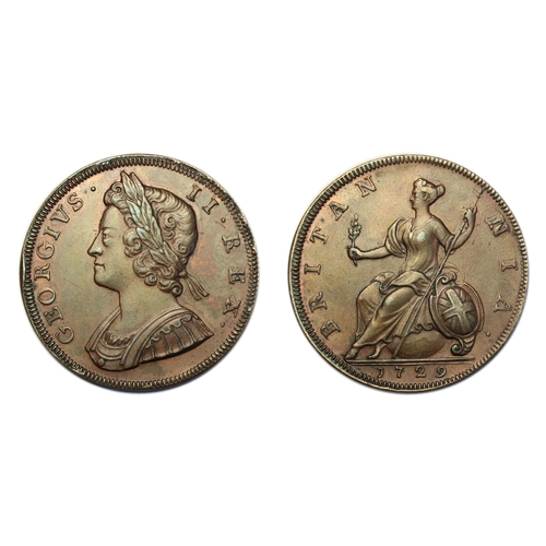 141 - George II (1727-1760)

Proof Halfpenny, 1729, laureate and cuirassed bust left, rev. Britannia seate... 