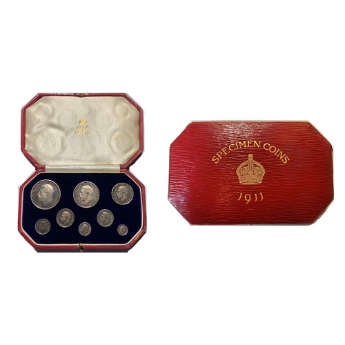 192 - George V (1910-1936)

Proof set, 1911, silver set, housed in case of issue, half crown down to maund... 