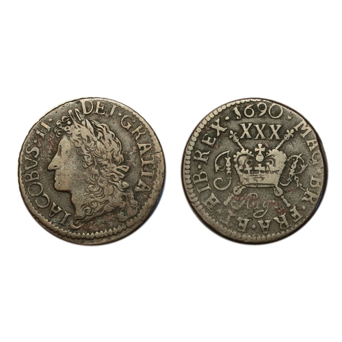 221 - Ireland, James II (1685-1691)

Gunmoney(2), Halfcrown, small size, 1690, August, Limerick, laureate ... 