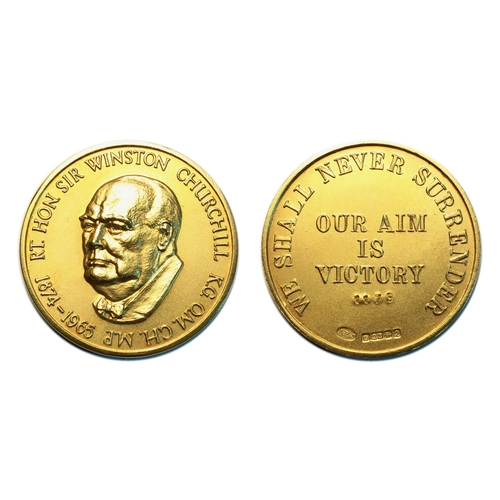 240 - Winston Churchill

Gold medallion, struck to commemorate the life of the Rt. Hon. Sir Winston Church... 