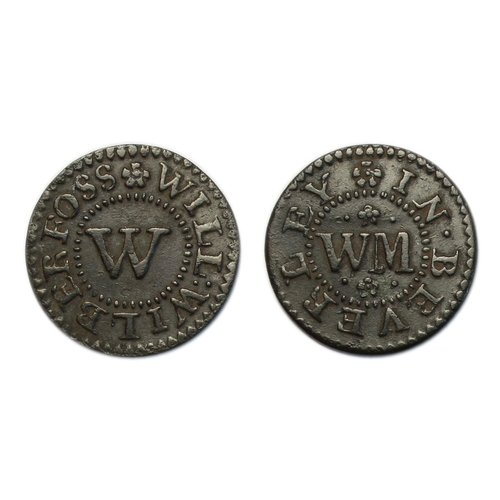 242 - Token

17th Century Halfpenny token of William Wilberfoss, Beverley, Yorkshire, W within beaded inne... 