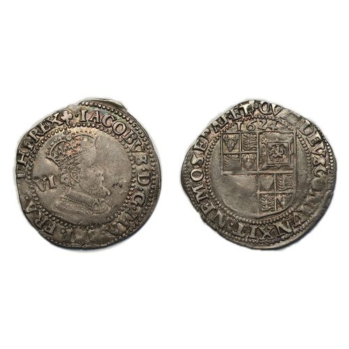 97 - James I (1603-1625)

Sixpence, 1624, third coinage, sixth crowned bust right, rev. shield of arms, d... 