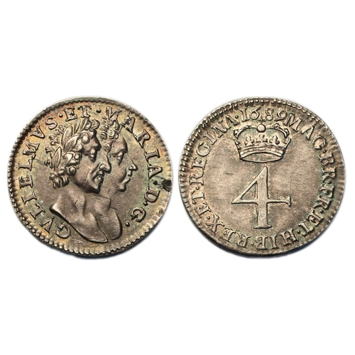 William and Mary (1689-1694), Fourpence, 1689, first conjoined heads ...
