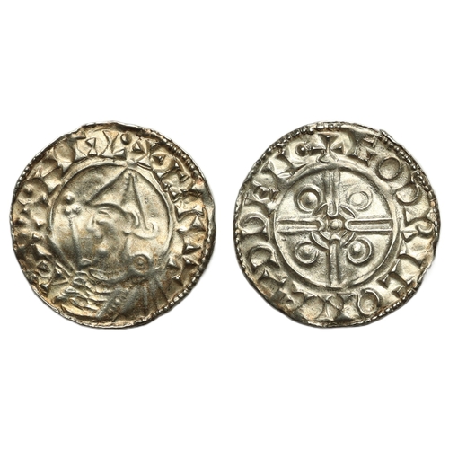 122 - Cnut (1016-1035) Penny, pointed helmet type London, moneyer Godric, helmeted bust left holding scept... 