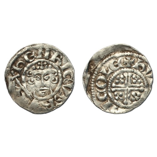159 - John (1199-1216) Penny, short cross type class 5c, Lincoln, moneyer Hue, crowned facing bust holding... 